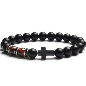 Cross Bracelet,Onyx Bracelet,Gemstone Bracelet,Pray,Gift